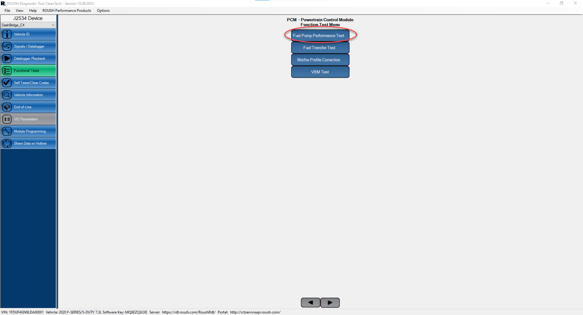 ROUSH Diagnostic Tool (RDT) Fuel Pump Performance Test